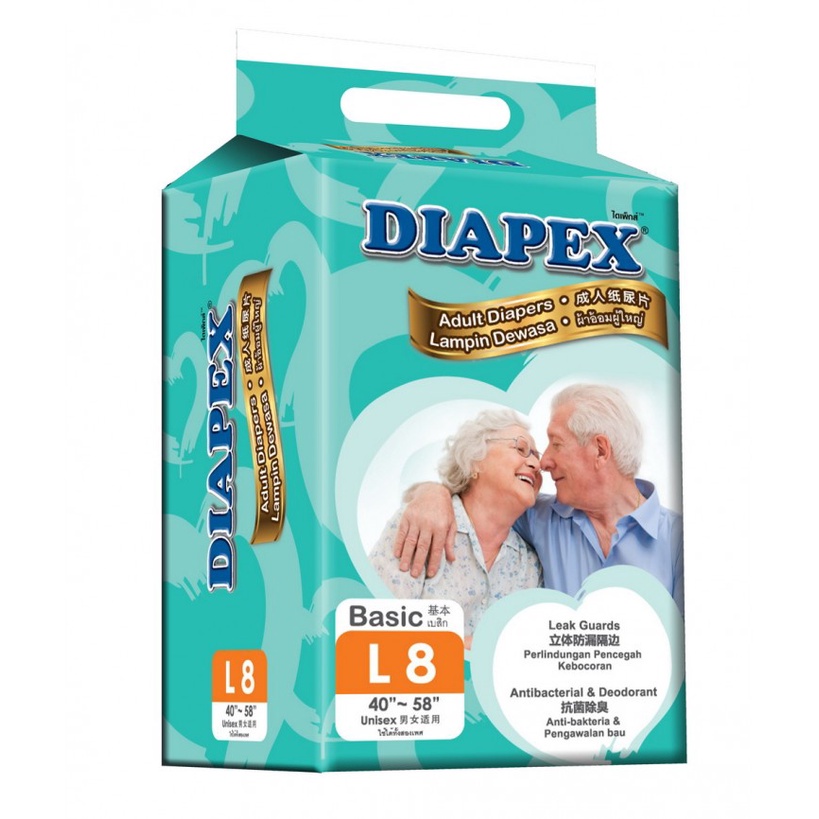 Diapex Adult Diaper Basic L8 8 pcs - Leak Guard